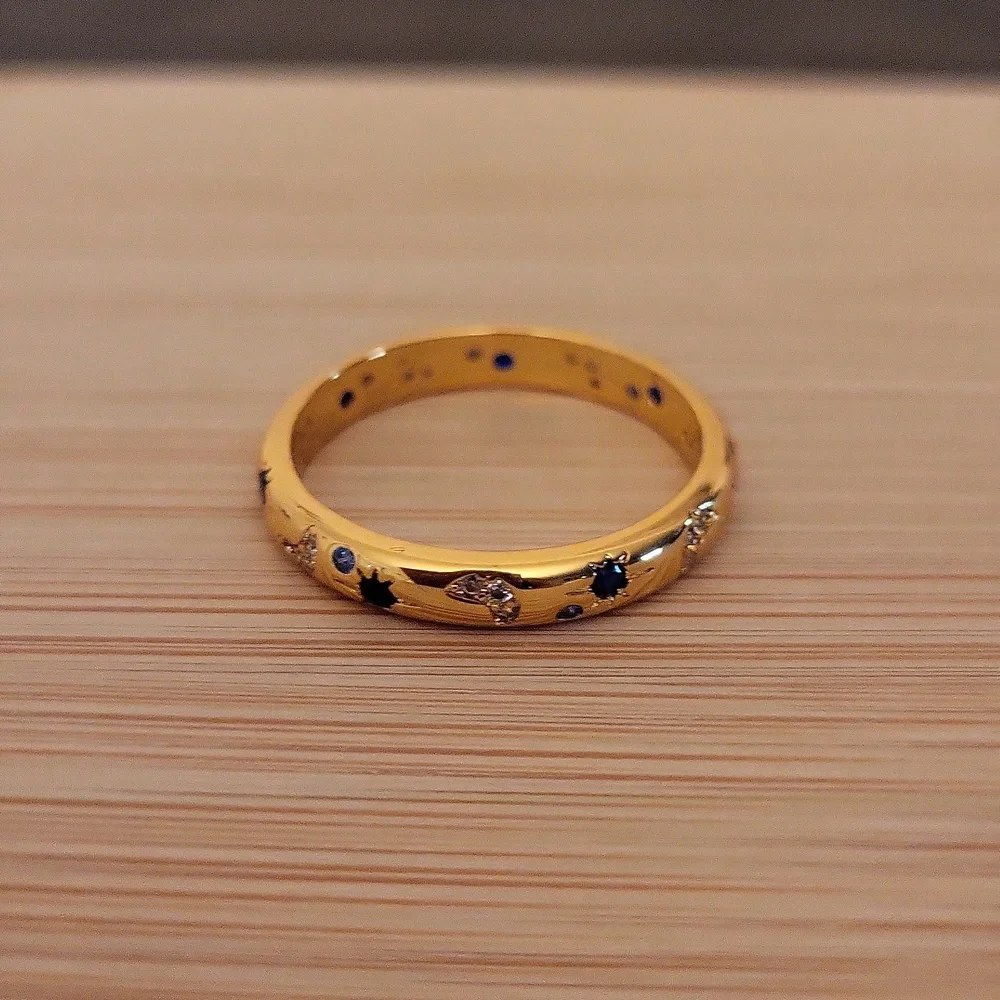 18k Over Sterling Silver Moon & Star Celestial Band Ring